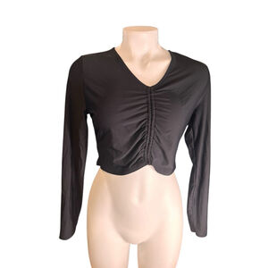 Women's CALLA Black Ruched Long Sleeve Rashguard Swim Top Size M